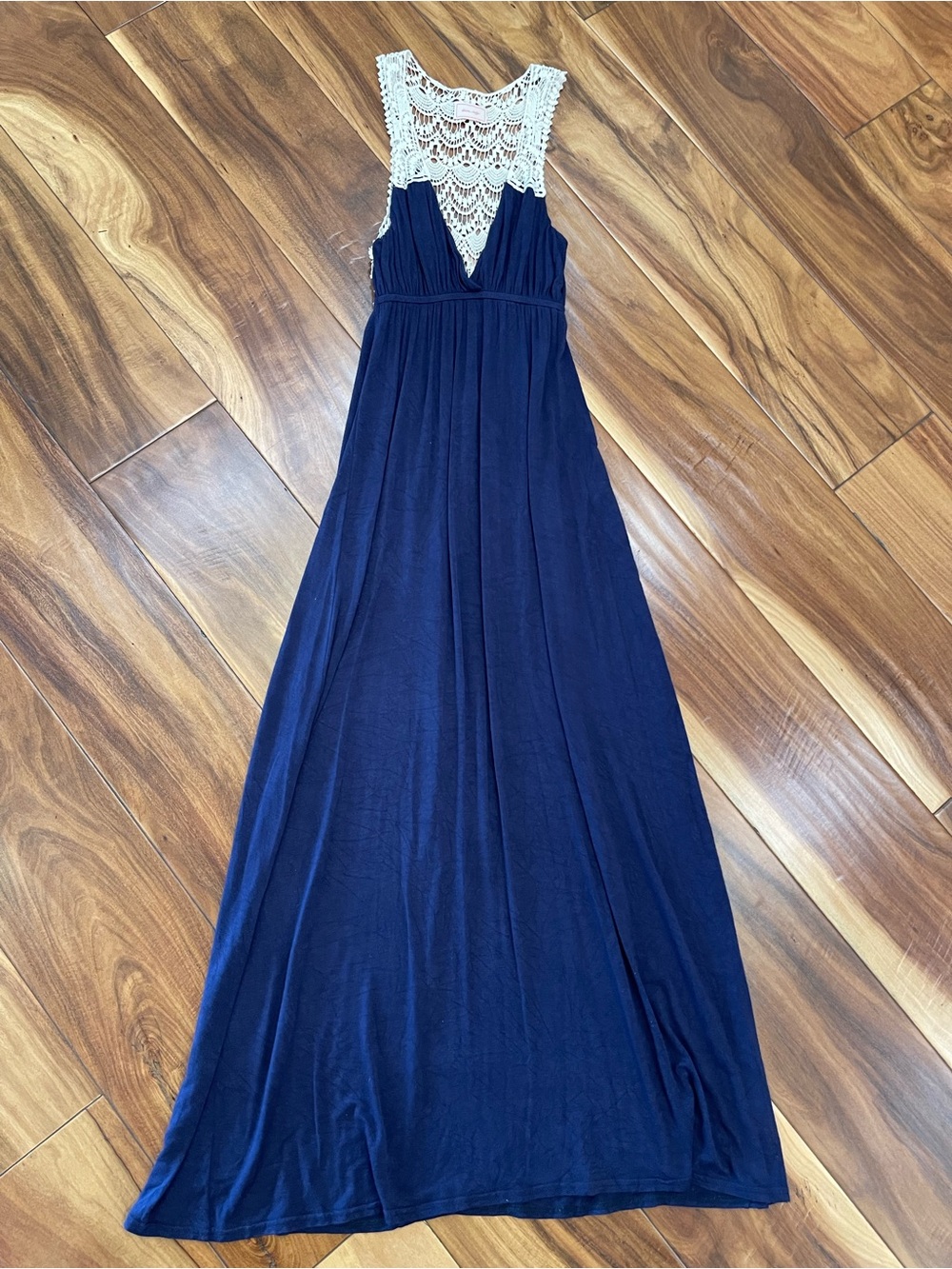 Bohemian Navy blue maxi dress white lace  back detailing size S/M festival